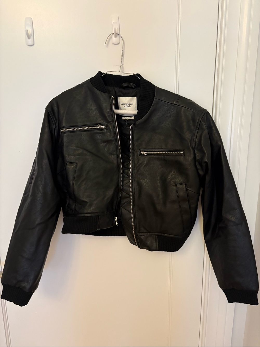 NWT Abercrombie & Fitch Black Faux Leather Bomber Jacket